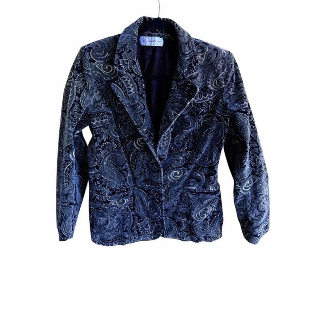 Evan Picone 70s Velvet Paisley-Print Blazer Elegant Statement Jacket Size Medium